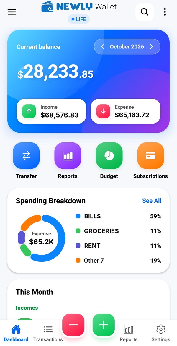 NEWLY Wallet dashboard